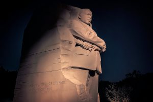 MLK statue at night